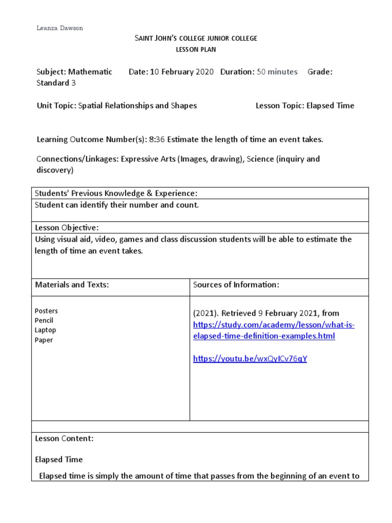 Lea Lesson Plan Practicum 1 | PDF | Lesson Plan | Behavior Modification