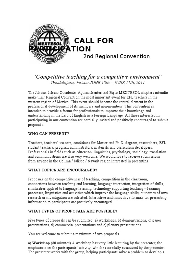 EFL Teaching Convention Call for Proposals | PDF | English As A Second ...