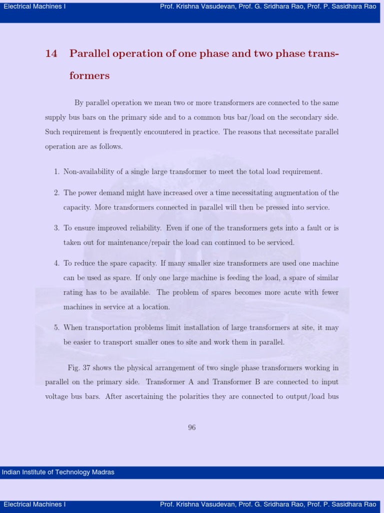 14 Parallel Operation of One Phase and Two Phase Trans-Formers | PDF ...
