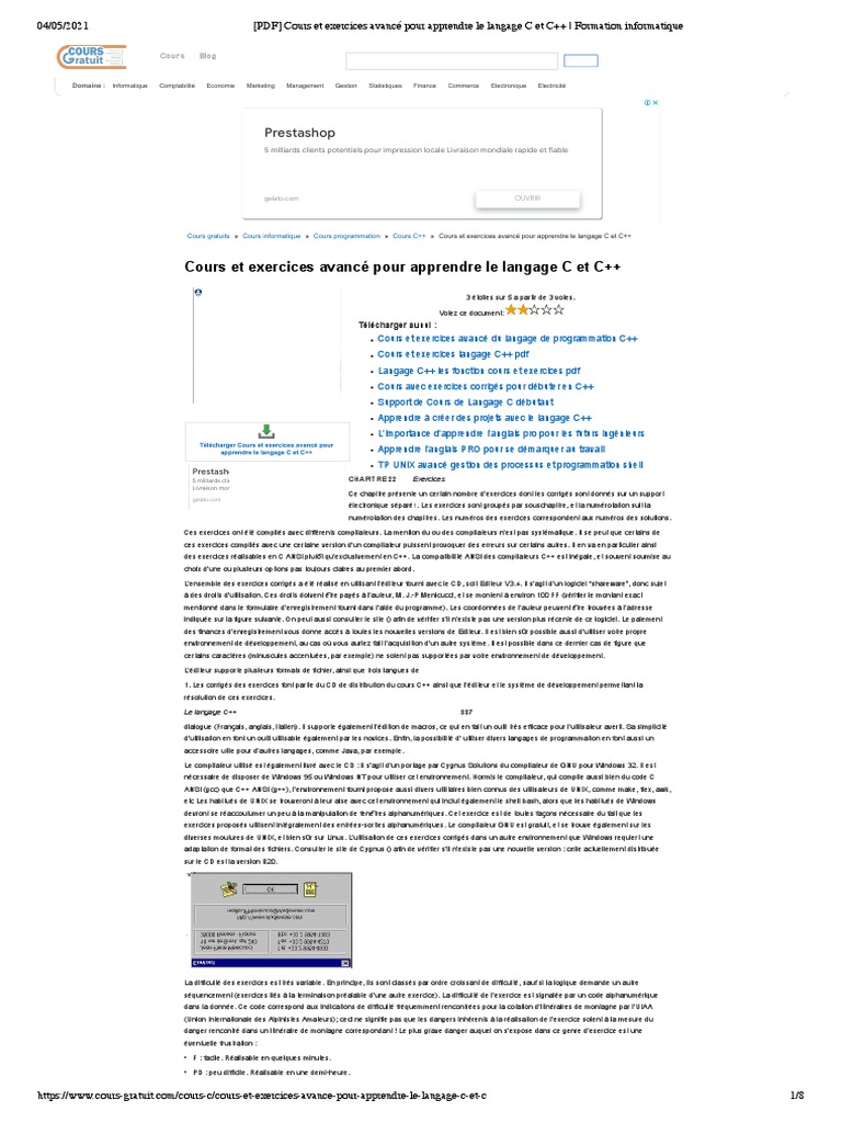 (PDF) Cours Et Exercices Avancé Pour Apprendre Le Langage C Et C++ ...
