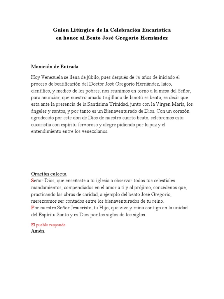 Guion Litúrgico de La Celebración Eucarística BJGH | PDF | eucaristía ...