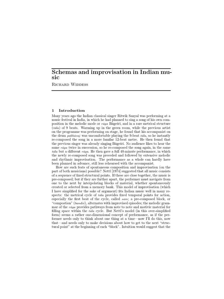 Schemas And Improvisation In Indian Music PDF Rhythm Schema