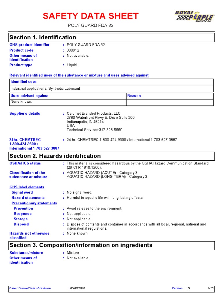 Sds Poly Guard FDA 32 Us Eng PDF Toxicity Firefighting