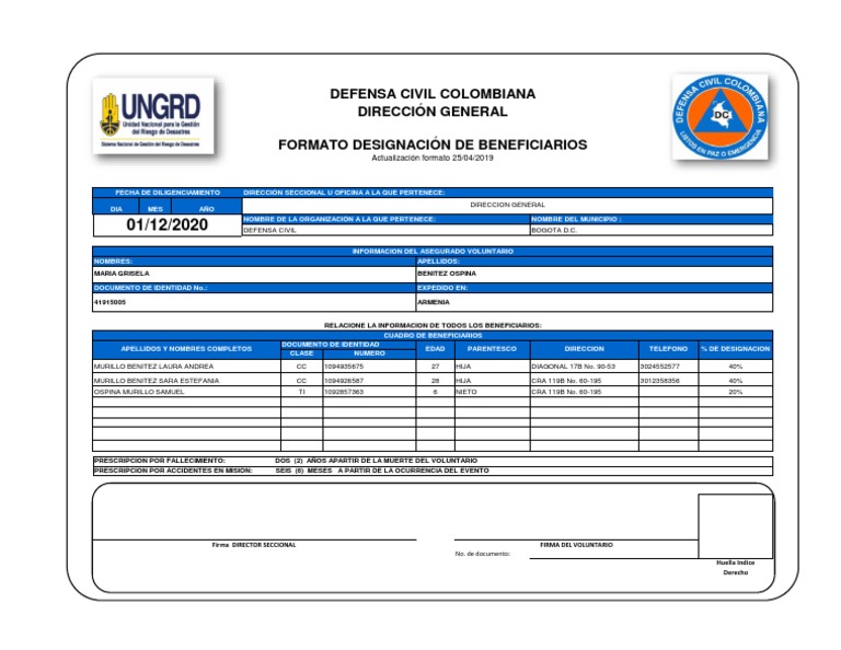 Designacion de Beneficiarios Actualizado 2020 PDF