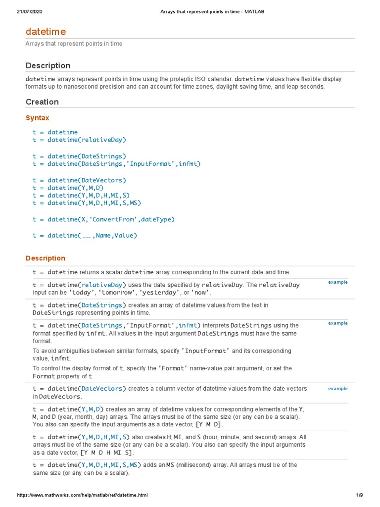 Arrays That Represent Points in Time - MATLAB | Download Free PDF ...