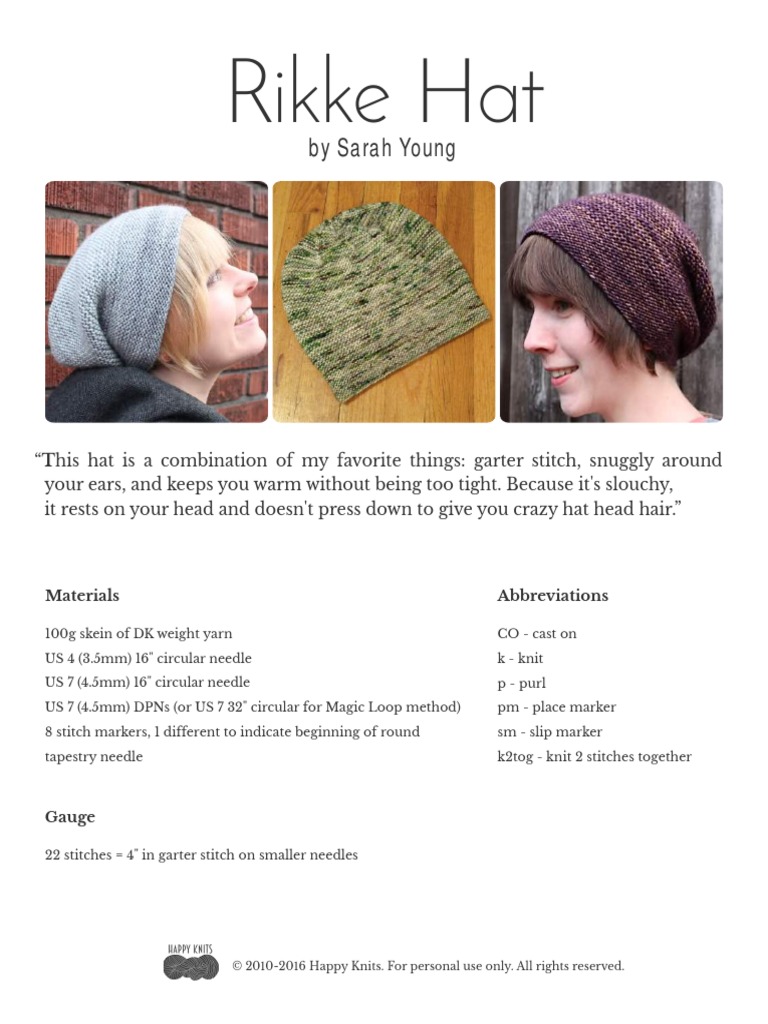 Rikke Hat: by Sarah Young | PDF | Knitting | Decorative Arts