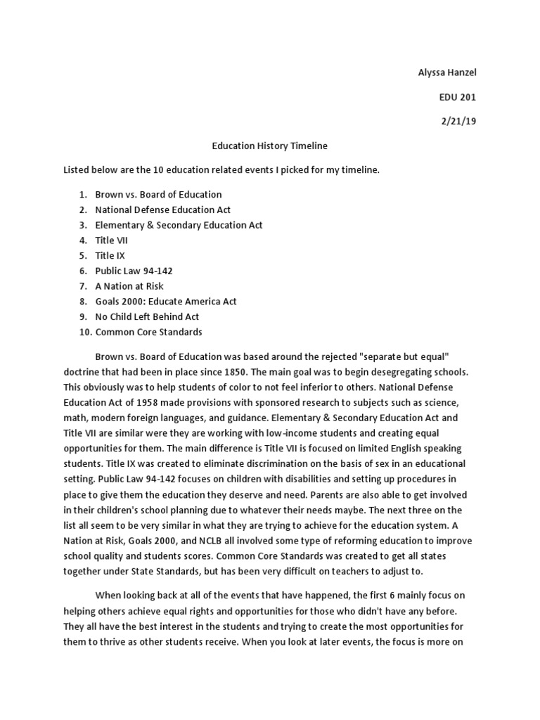 Education History Timeline-Edu 201 | PDF | No Child Left Behind Act ...