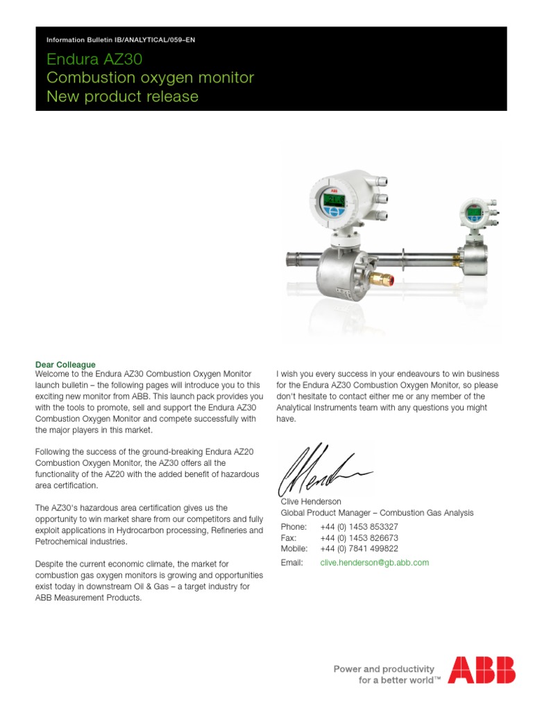 Combustion Oxygen Monitor New Product Release: Endura AZ30 | PDF ...