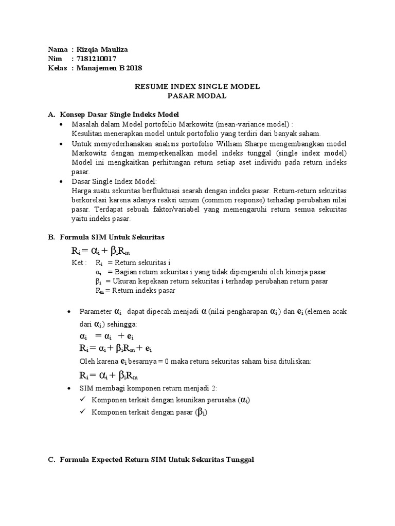 Single Index Model Pasar Modal | PDF | Komputer