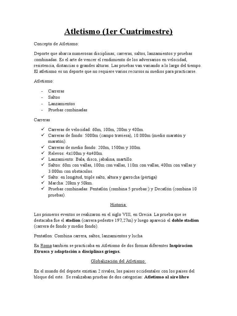 Introducción al Atletismo y sus Disciplinas | PDF | Deporte del ...