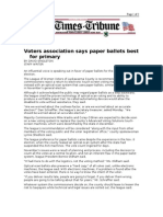 01-29-08 Times-Tribune-Voters Association Says Paper Ballots