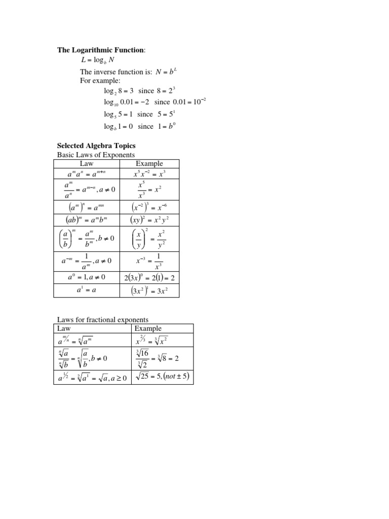 Logarithmic Functions and Algebra Basics | PDF | Standard Deviation ...