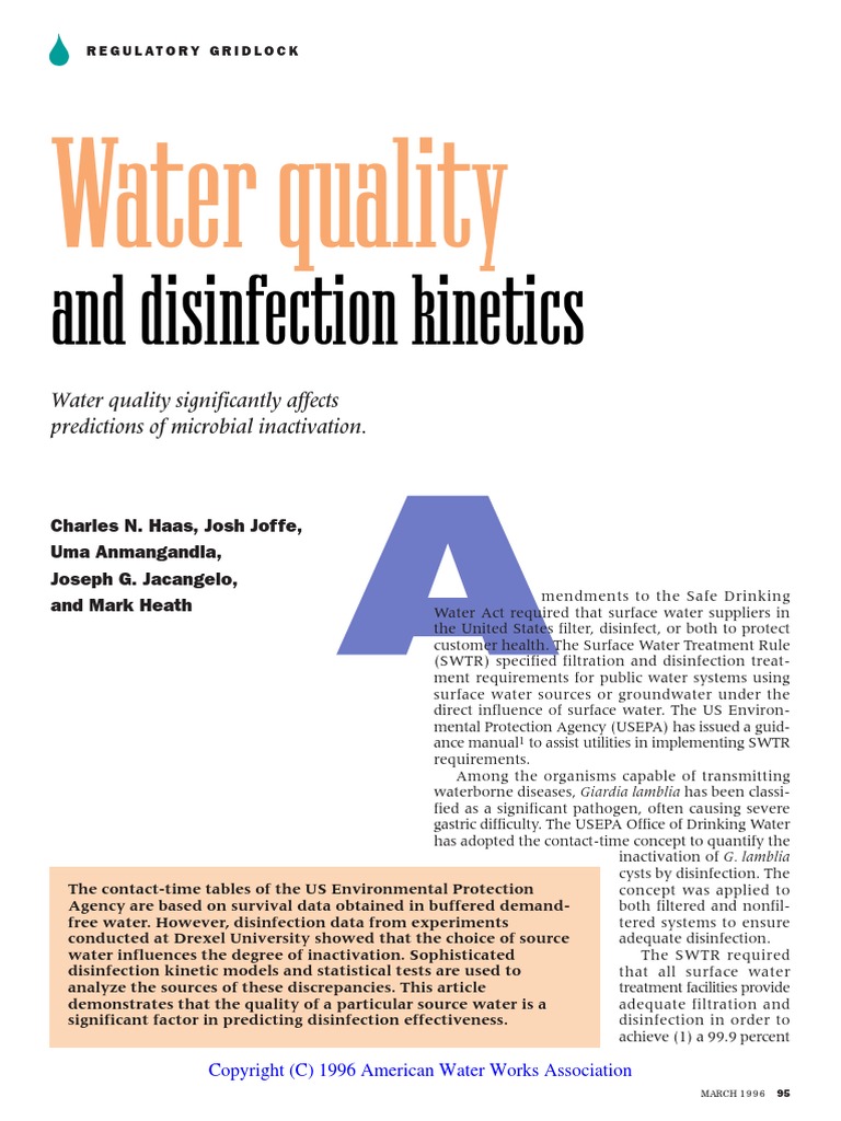 Water Quality and Disinfection PDF Disinfectant Errors