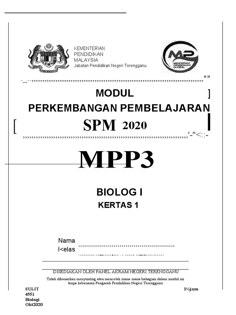 Kertas 1 Percubaan Spm Mpp3 Terengganu 2020 Soalan Pdf