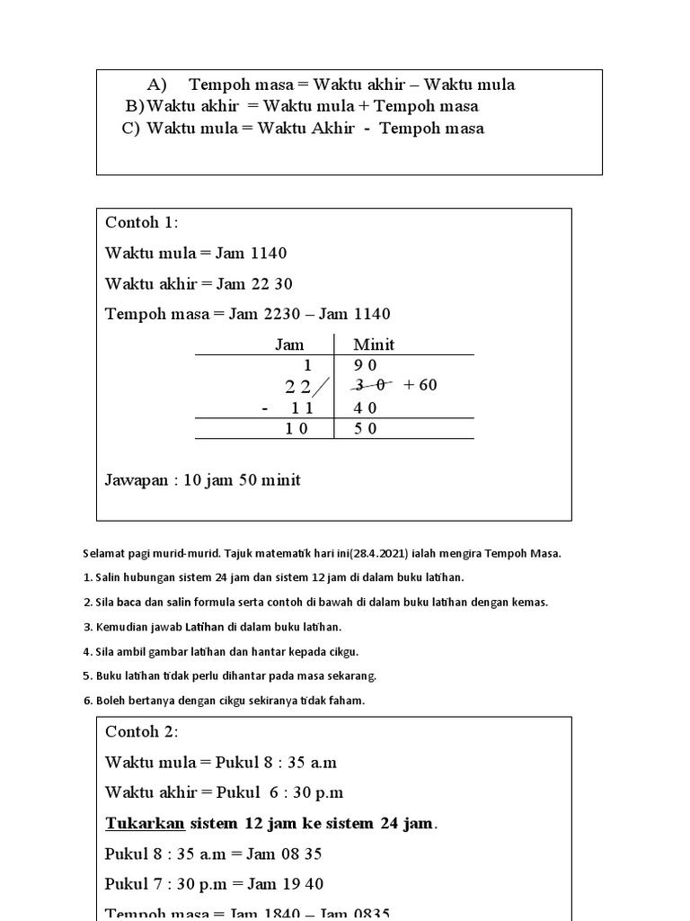 Mengira Tempoh Masa dalam Matematik | PDF | Metode & Bahan Ajar