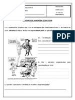 Atividade de sondagem de história sobre a Constituição de 1824 e o Período Regencial