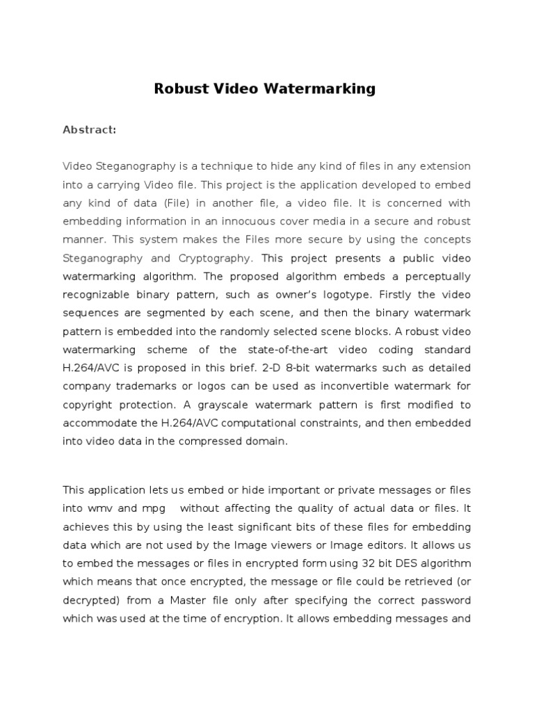 Video Steganography Recent Abstract PDF Cryptography Data Compression