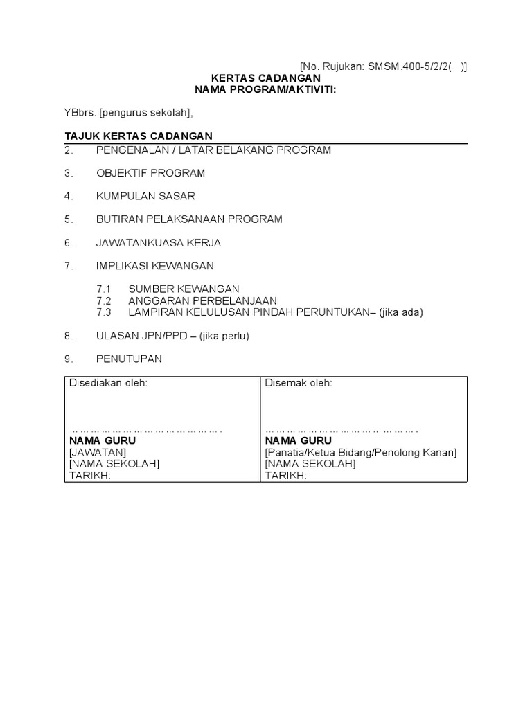 Format Kertas Cadangan - SPK BIL 1 TAHUN 2021 | PDF