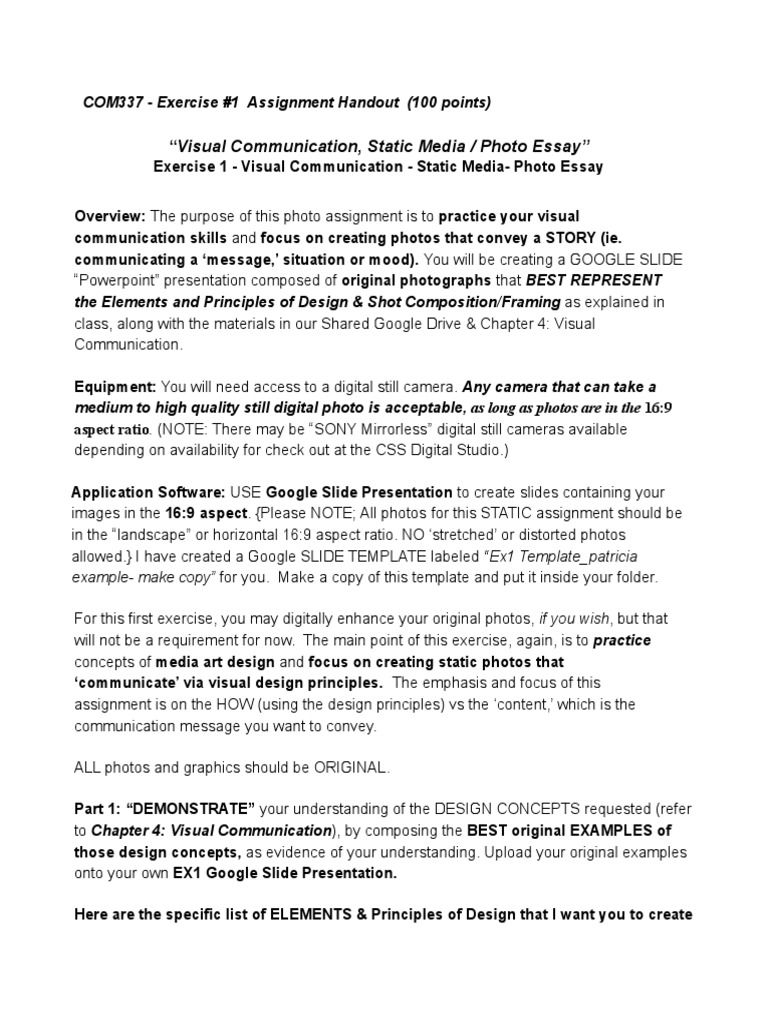 Photo Essay Assignment Guide | PDF | Photograph | Design