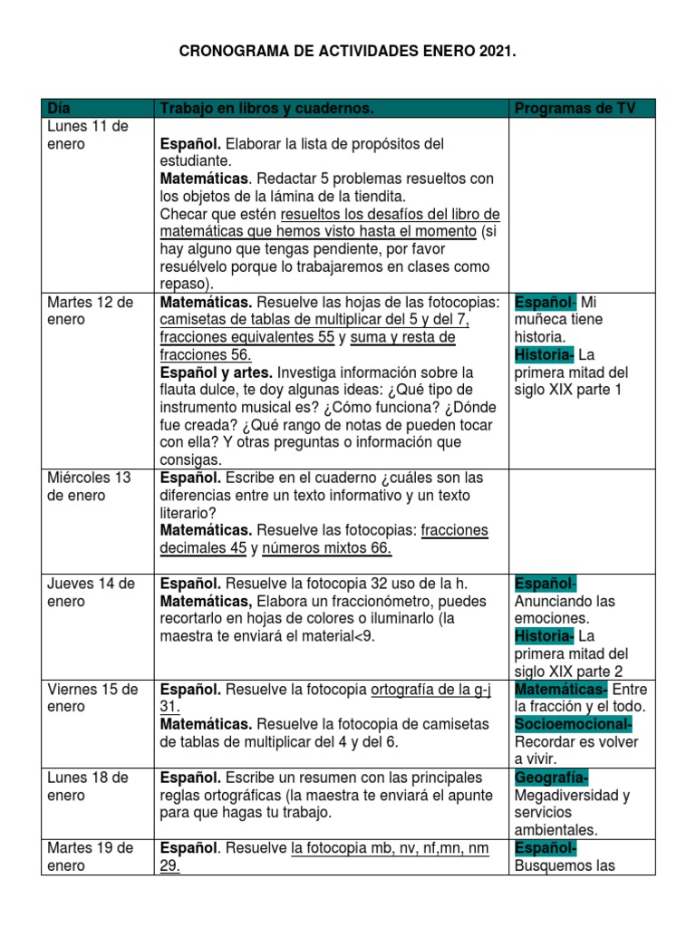 Actividades Educativas Enero 2021 | PDF | Enseñanza de matemática