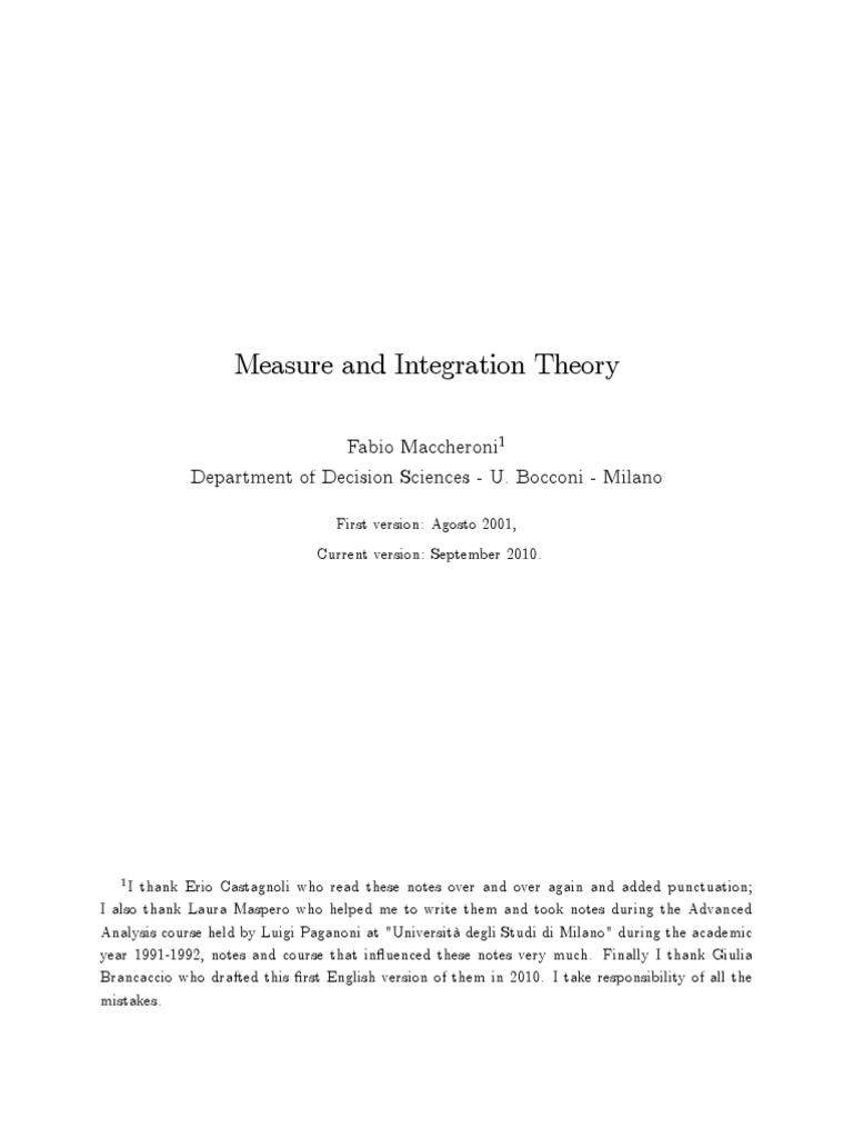 Measure and Integration Theory Overview | PDF | Measure (Mathematics ...