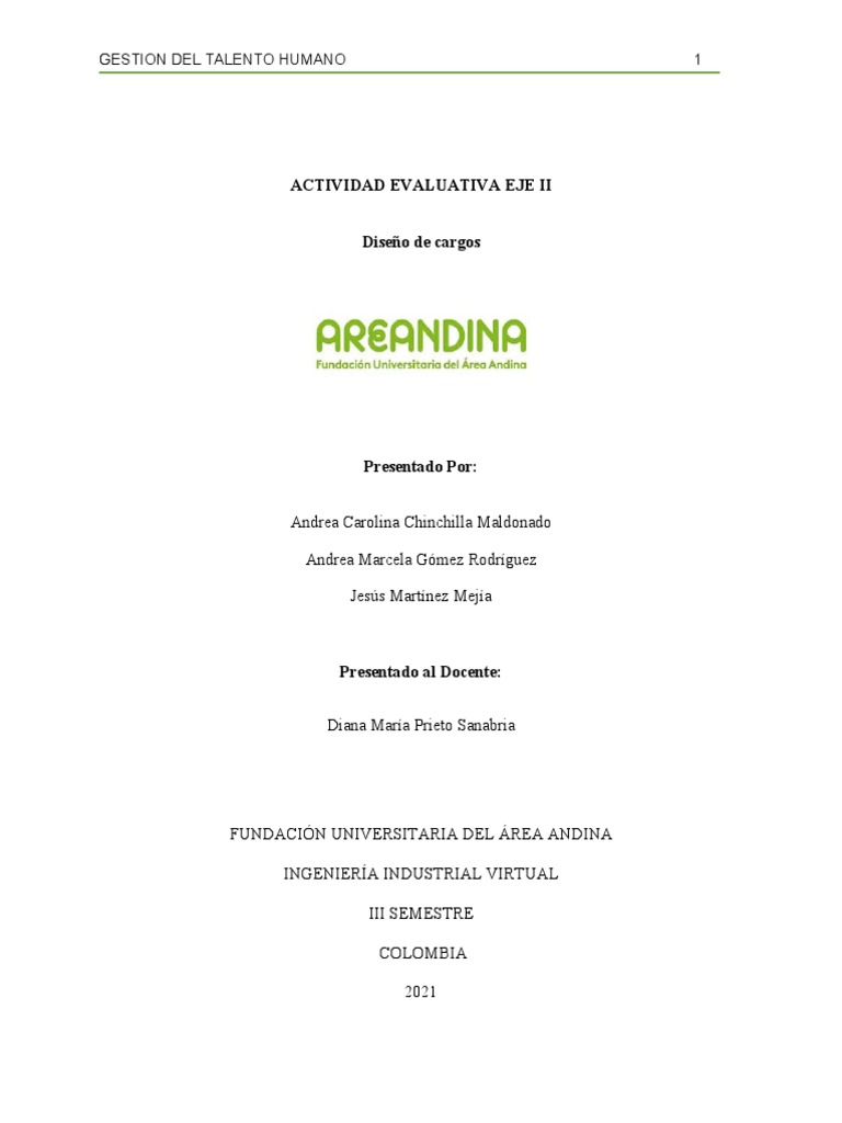 TALENTO HUMANO I Diseño de Cargos | PDF | Gestión del talento | Diseño