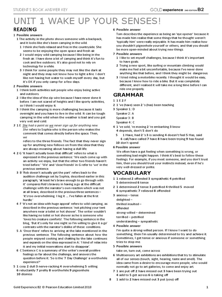 Gold Experience B2 Sb Answer Key Pdf Adjective Noun
