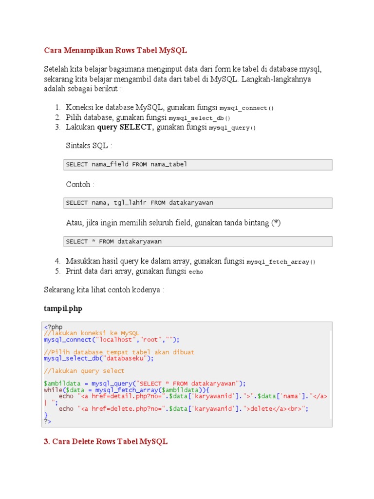 Cara Menampilkan Rows Tabel MySQL | PDF | Komputer | Teknologi & Rekayasa