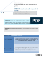 TAREA 1. Inventario de Ideas de Un Proyecto de Inversión: Módulo 1. Antecedentes de La Formulación de Proyectos