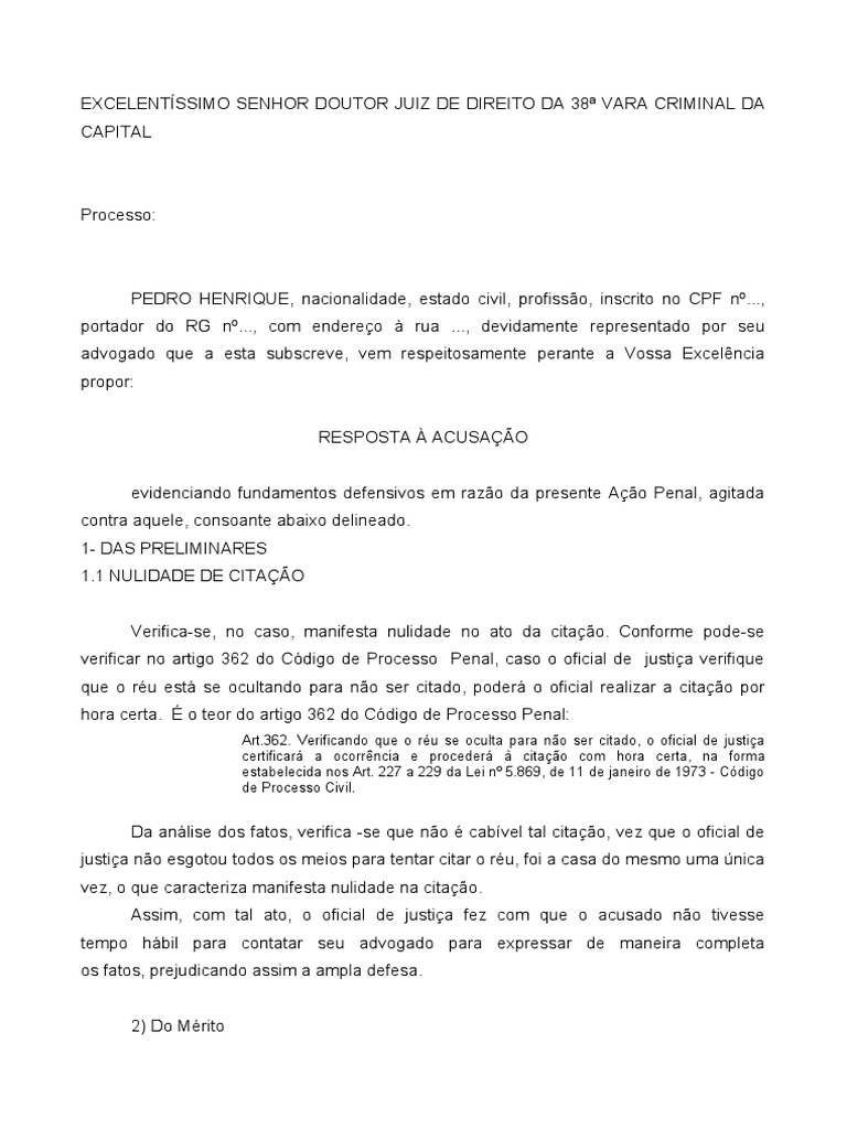 Modelo de Resposta A Acusação | PDF