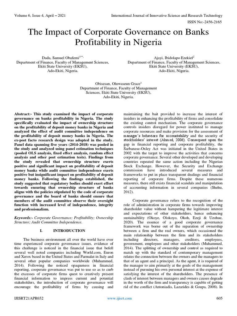 Nigerian Banks: Governance & Profit | PDF | Corporate Governance ...