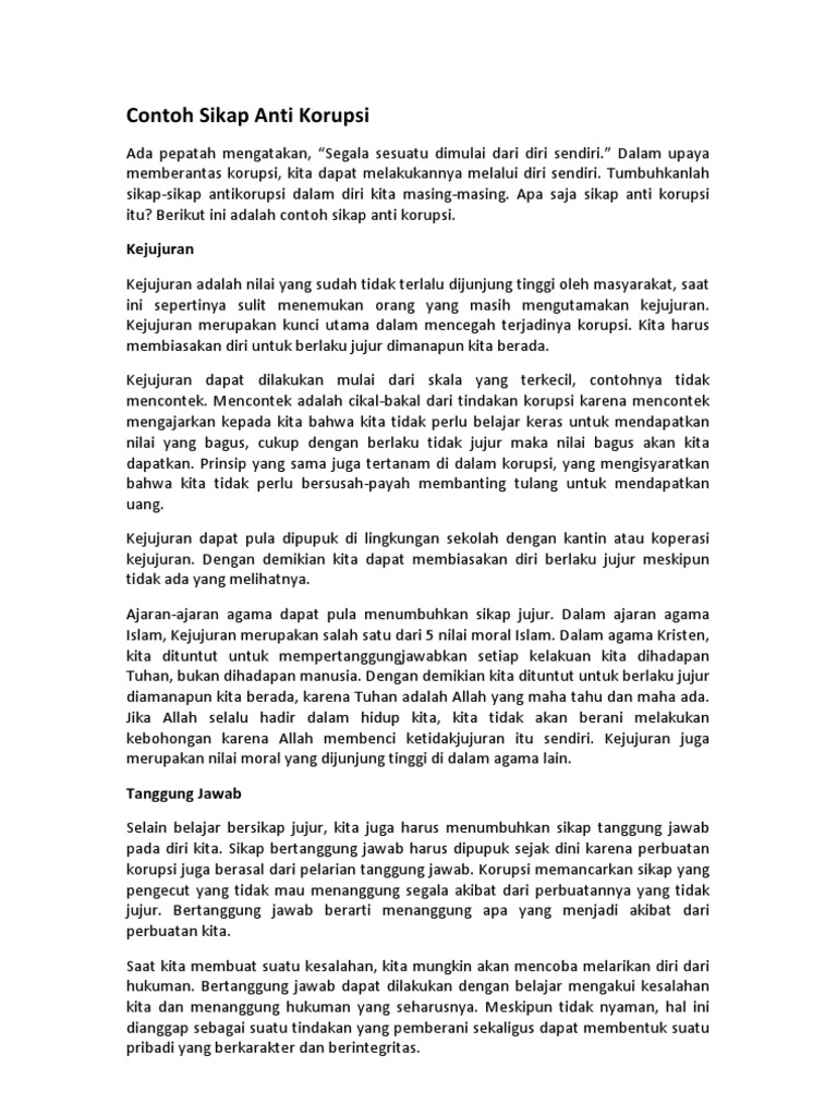 Contoh Sikap Anti Korupsi Contoh Sikap Anti Korupsi