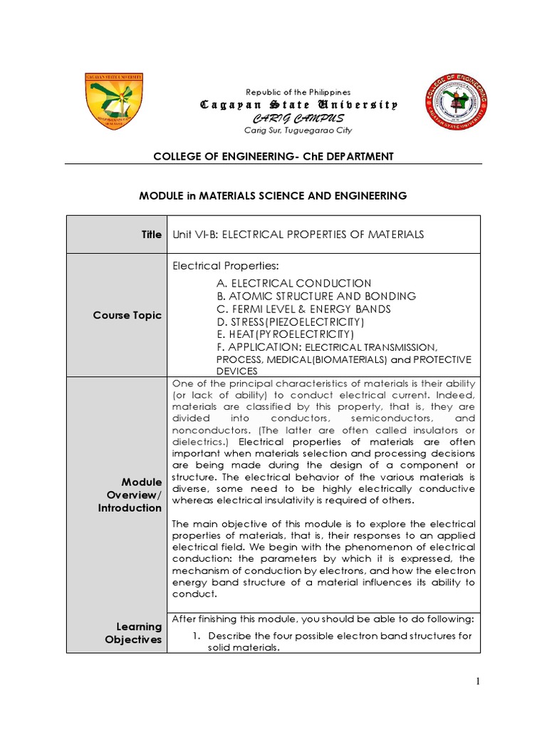 Module in Electrical Properties of Materials | PDF | Incandescent Light ...