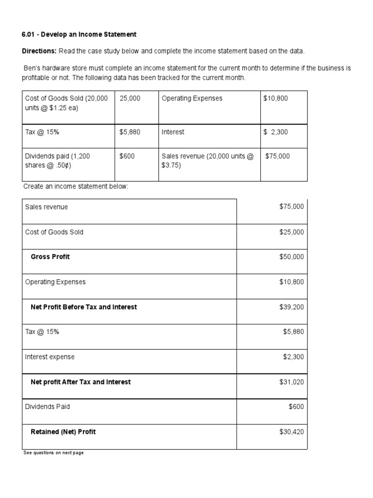 6.01 Develop An Income Statement | PDF | Finance & Money Management