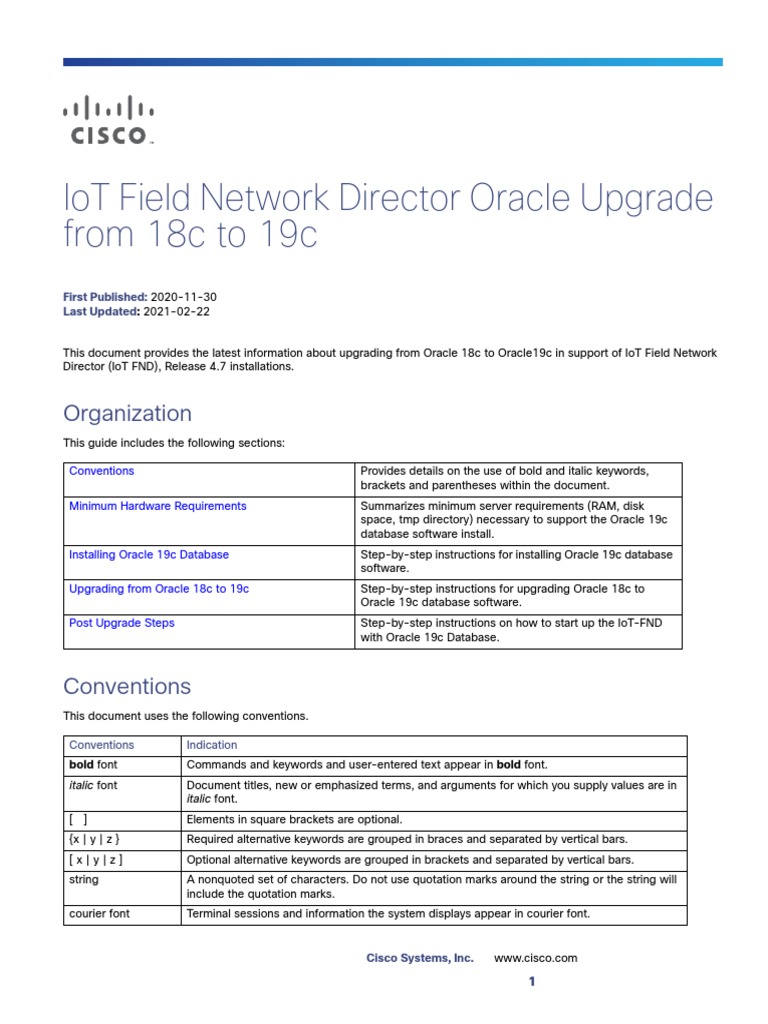 Iot Field Network Director Oracle Upgrade From 18C To 19C Organization