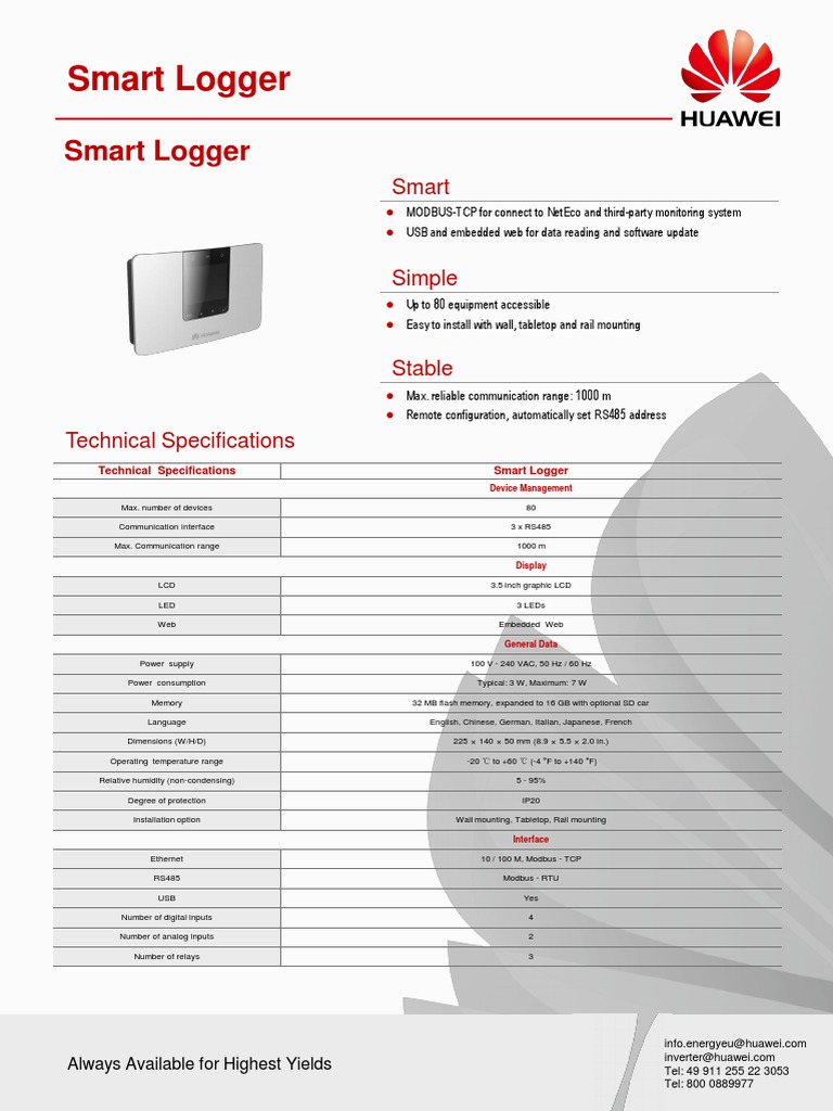 Huawei Smart Logger 3000A Overview | PDF | Embedded System | Usb