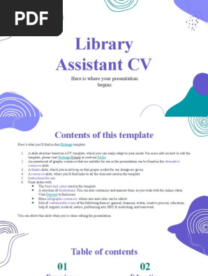 Library Assistant CV by Slidesgo