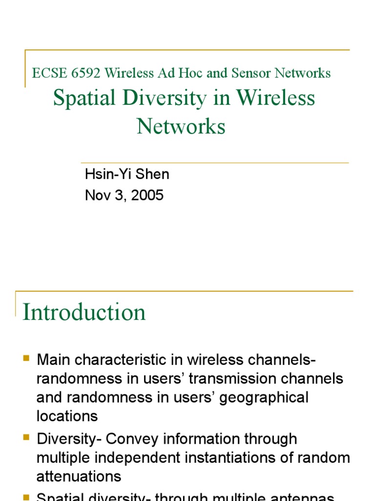 Spatial Diversity in Wireless Networks | PDF | Ieee 802.11 | Broadcast ...