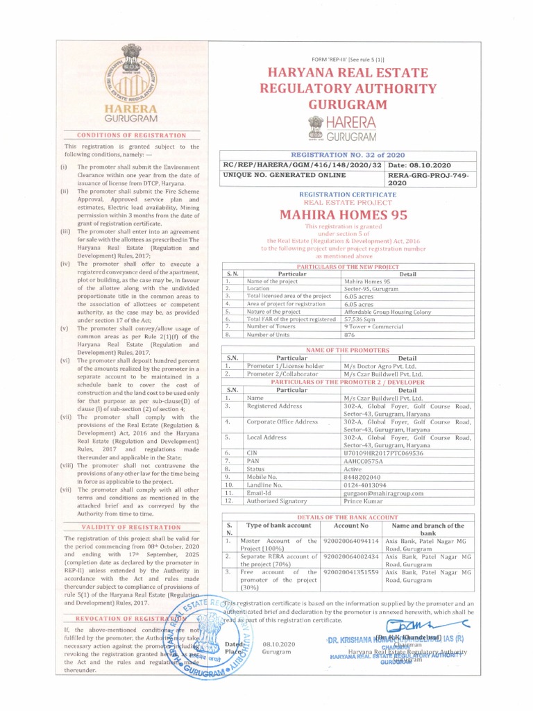 Mahira RERA Certificate PDF Real Estate Law Law And Economics