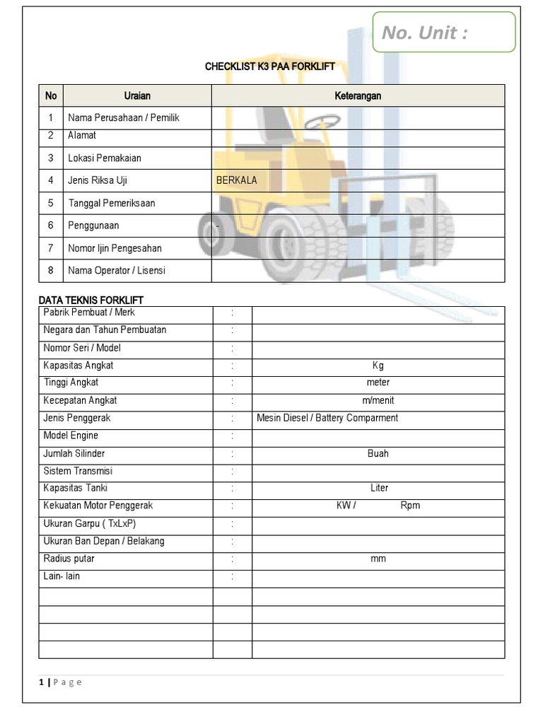 Checklist Inspeksi Forklift Harian | PDF