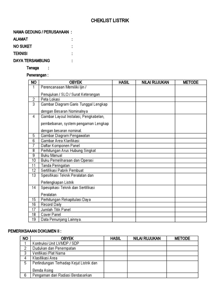 Checklist Inspeksi Panel Listrik | PDF