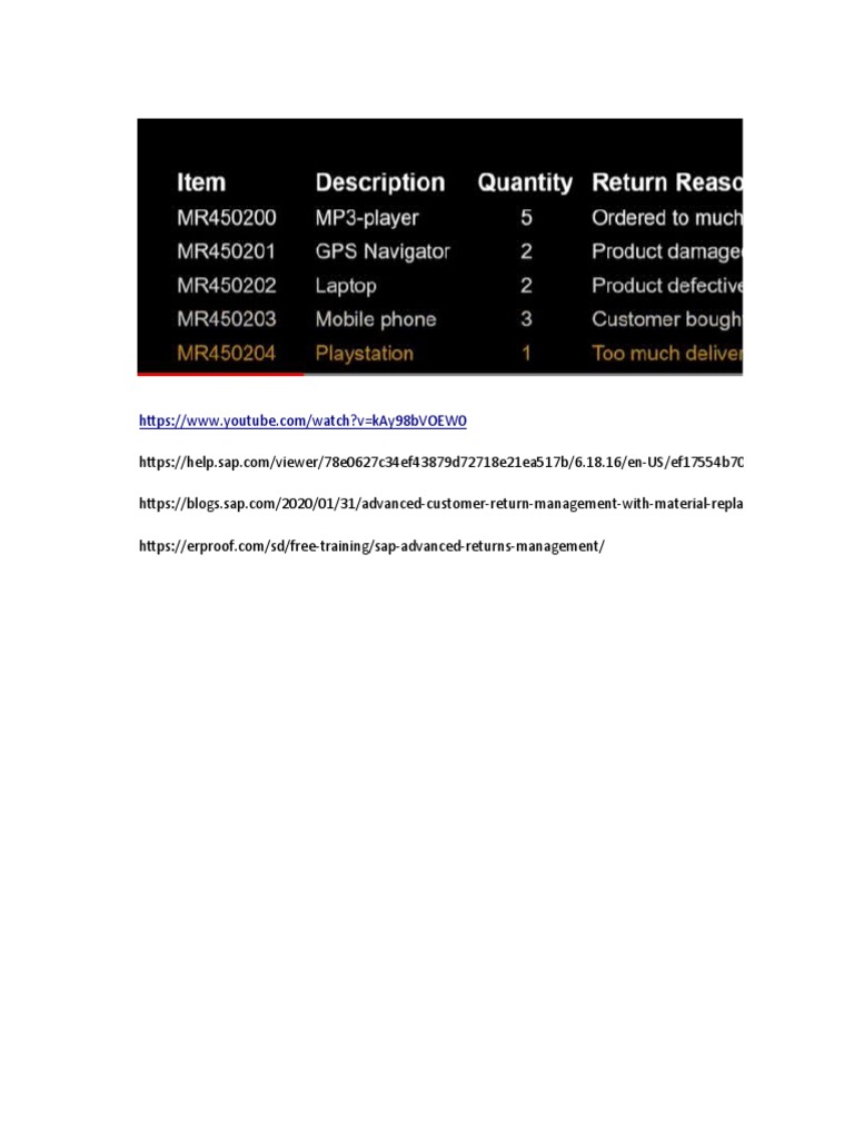 S4HANA Advanced Returns Management - Customer Returns | PDF