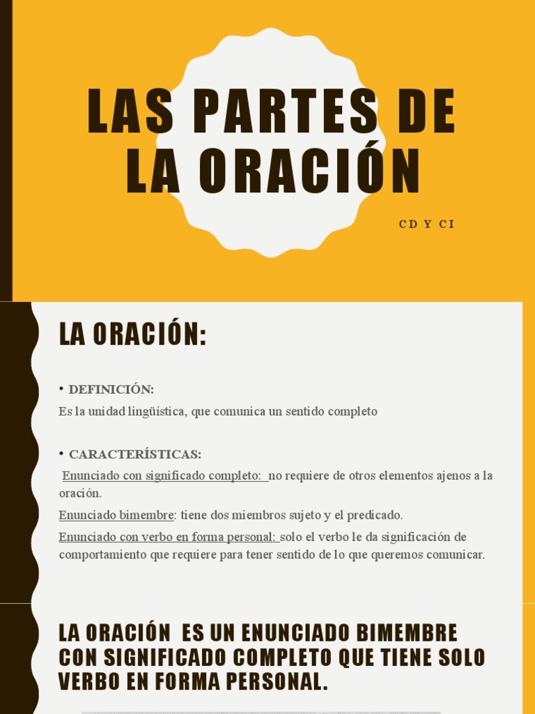 Las Partes de La Oración (CD y CI) | PDF | Predicado (Gramática ...