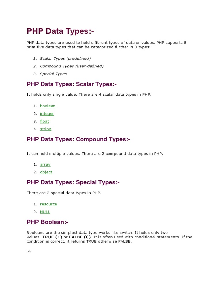 PHP Data Types: Scalar Types | PDF | Data Type | Php
