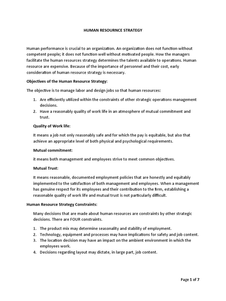 Human Resource Strategy Overview | PDF | Labour Economics | Employment