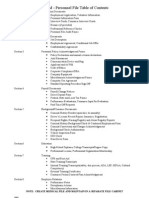 D & M Personnel File Table of Contents