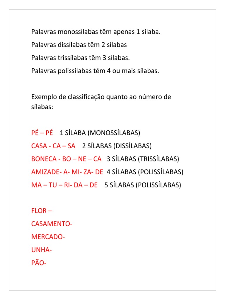 Palavras Monossílabas Têm Apenas 1 Sílaba | PDF