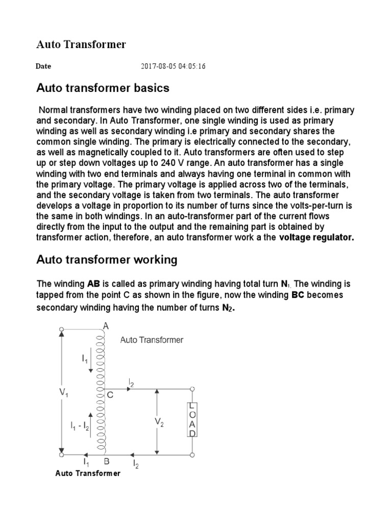 Auto Transformer: Normal Transformers Have Two Winding Placed On Two ...