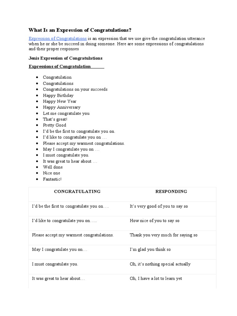 Expressions of Congratulations Explained | PDF | Career & Growth ...