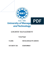 Logistic Management: Term Paper Name: Muhammad Waseem Student Id: F2019198015